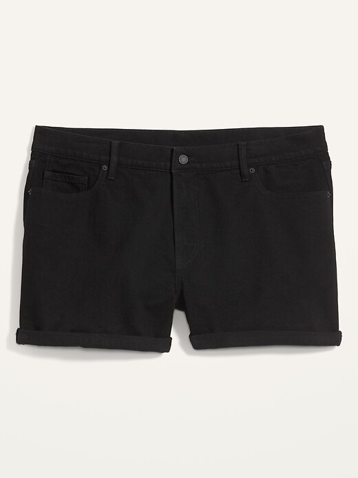 Image number 4 showing, High-Waisted Secret-Smooth Pockets O.G. Straight Plus-Size Black Jean Shorts -- 3-inch inseam