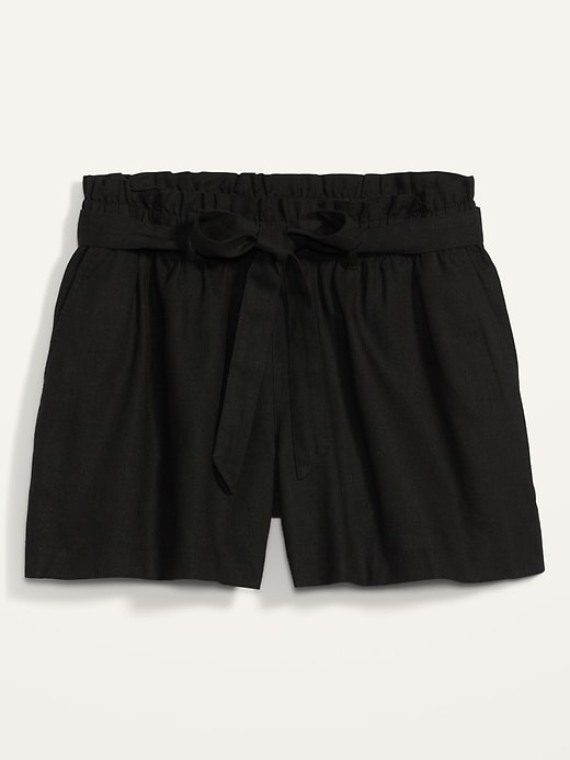 Image number 4 showing, High-Waisted Tie-Belt Linen-Blend Plus-Size Shorts -- 4.5-inch inseam