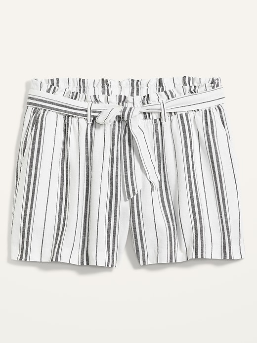 View large product image 2 of 2. High-Waisted Tie-Belt Linen-Blend Plus-Size Shorts -- 4.5-inch inseam