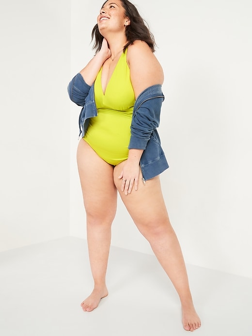 Image number 3 showing, Deep V-Neck Rib-Knit Secret-Smooth Plus-Size One-Piece Swimsuit
