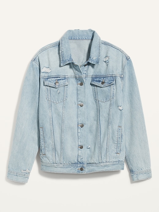 View large product image 1 of 1. Boyfriend Ripped Light-Wash Jean Jacket for Women