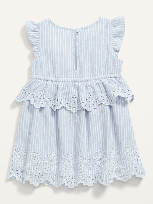 View large product image 2 of 2. Ruffle-Trim Pinstripe Cutwork Dress for Baby