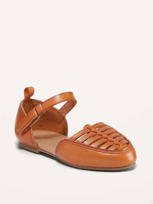 View large product image 1 of 4. Faux-Leather Ankle-Strap Huarache Flats for Toddler Girls