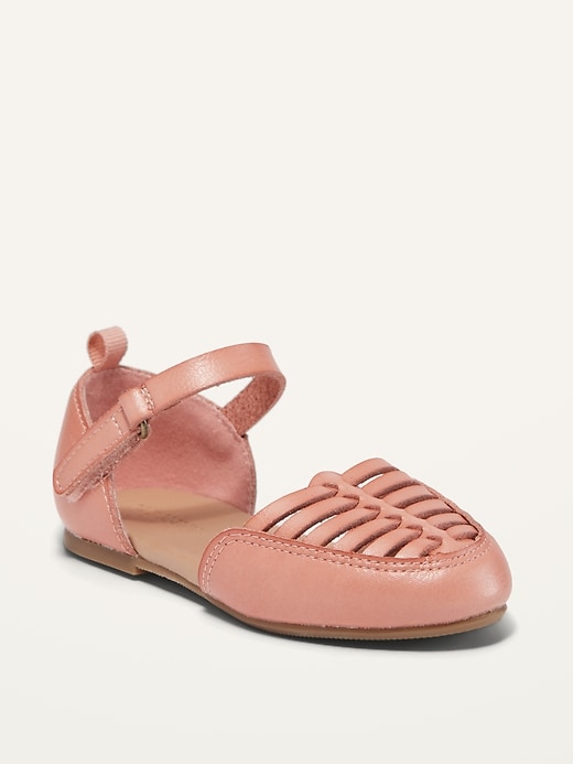 View large product image 1 of 1. Faux-Leather Ankle-Strap Huarache Flats for Toddler Girls