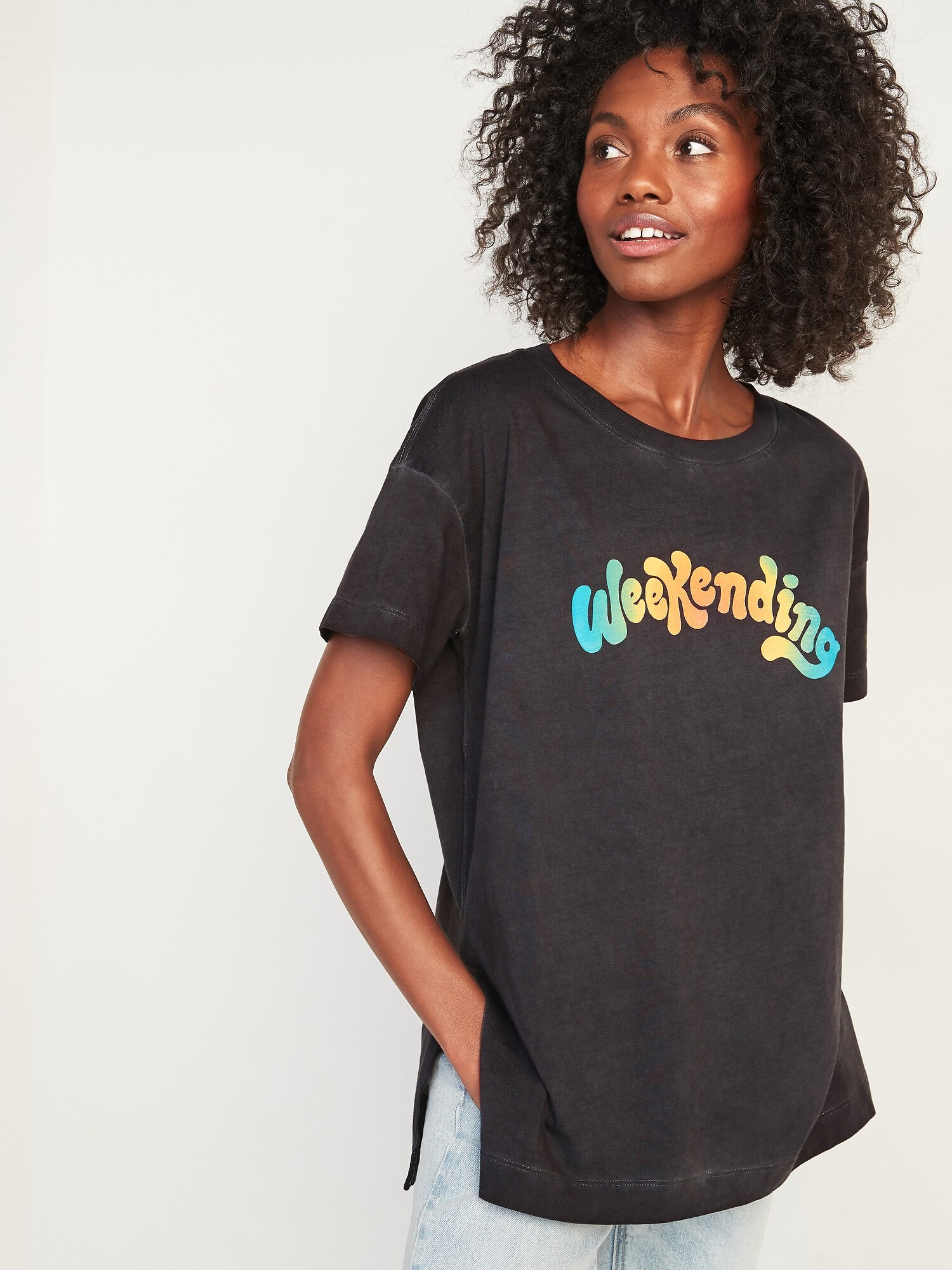 Oversized Vintage Graphic Tunic Tee for Women