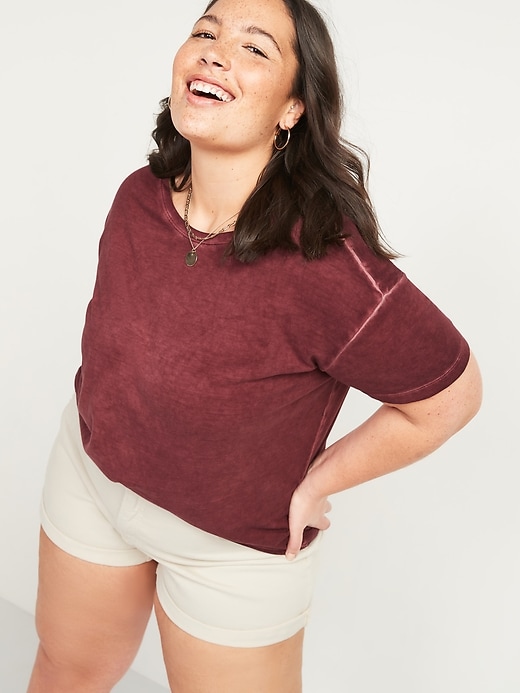 View large product image 1 of 1. Loose Crew-Neck Plus-Size Crop Tee