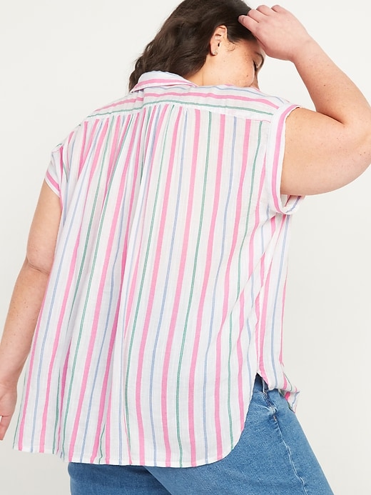 Image number 2 showing, Oversized Dobby-Stripe No-Peek Plus-Size Short-Sleeve Shirt