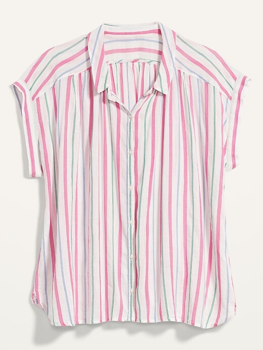 Image number 4 showing, Oversized Dobby-Stripe No-Peek Plus-Size Short-Sleeve Shirt