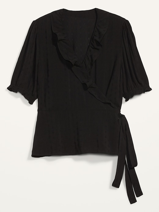 View large product image 1 of 1. Ruffled Textured-Dobby Wrap Top for Women