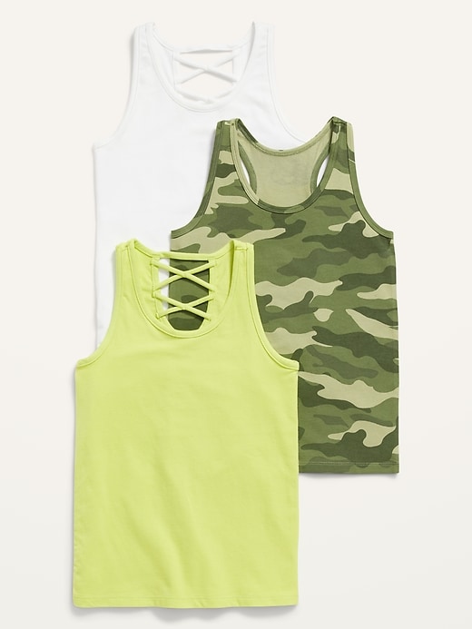 View large product image 1 of 1. 3-Pack Fitted Strappy Tank Top for Girls