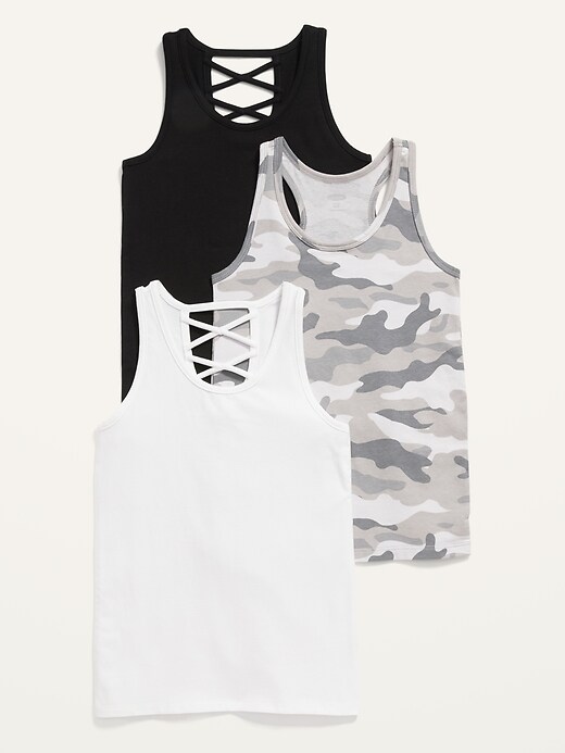 View large product image 1 of 2. 3-Pack Fitted Strappy Tank Top for Girls