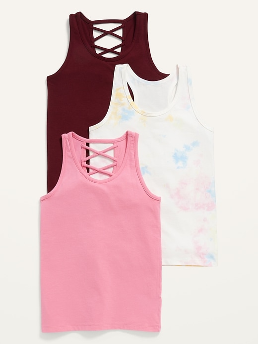 View large product image 1 of 1. 3-Pack Fitted Strappy Tank Top for Girls