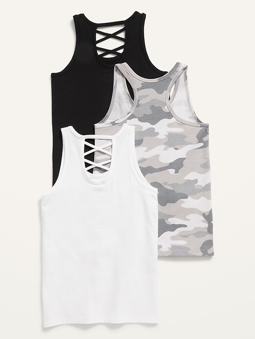 View large product image 2 of 2. 3-Pack Fitted Strappy Tank Top for Girls