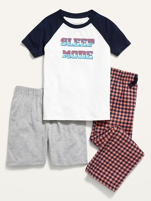 View large product image 1 of 1. 3-Piece Graphic Pajama Tee, Pants And Shorts Set For Boys