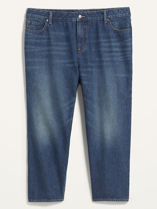 View large product image 1 of 1. High-Waisted Secret-Smooth Pockets Slouchy Straight Plus-Size Cropped Jeans