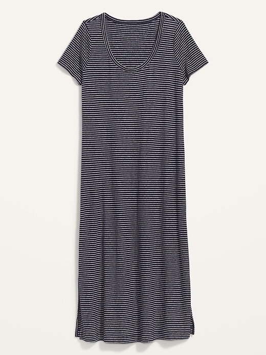 View large product image 1 of 1. Striped Linen-Blend Plus-Size Maxi T-Shirt Shift Dress