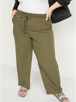 Capsule - - CHOCOLATE Pull On Linen Mix Wide Leg Trousers - Plus