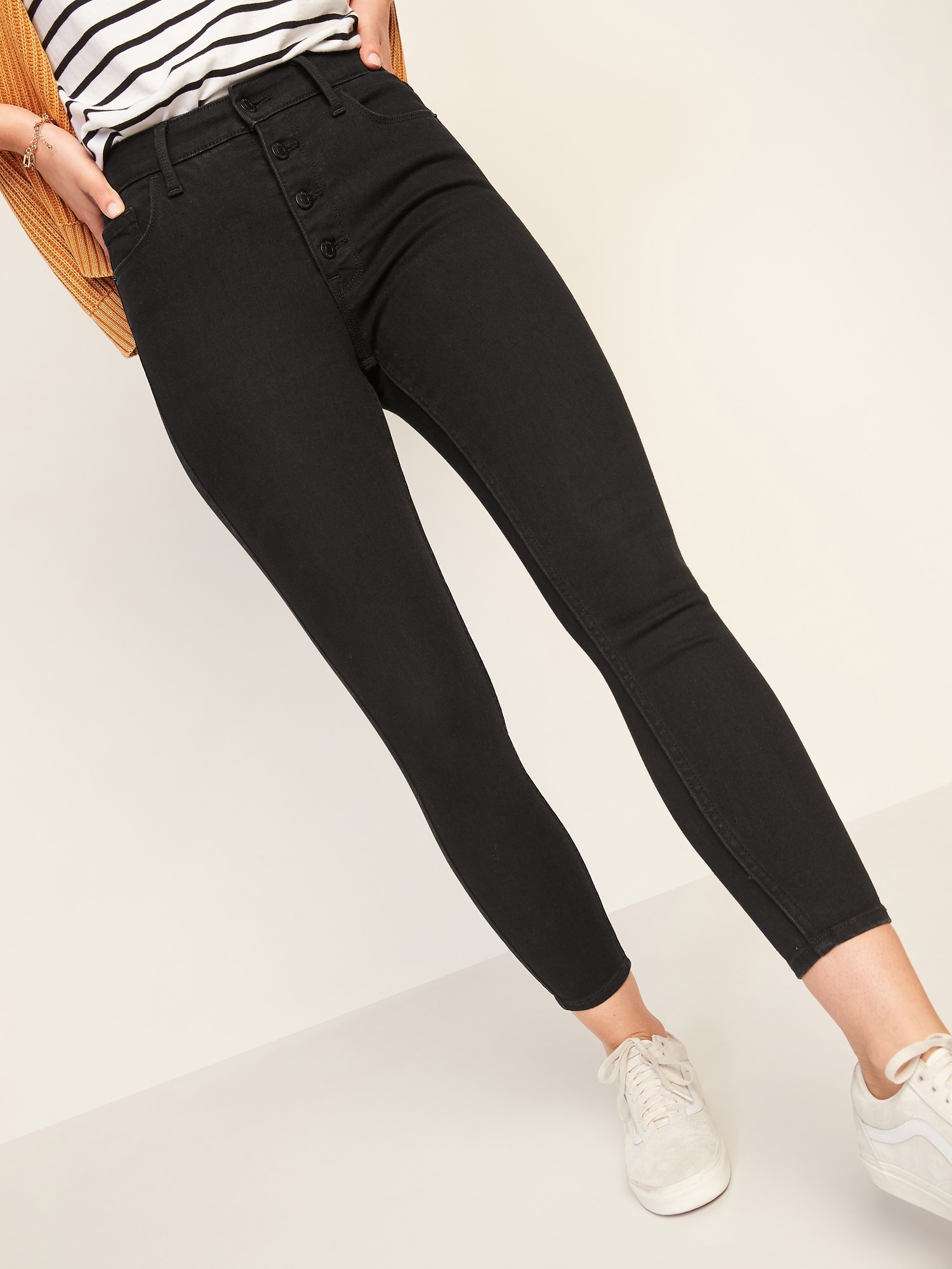 high waisted button up black jeans