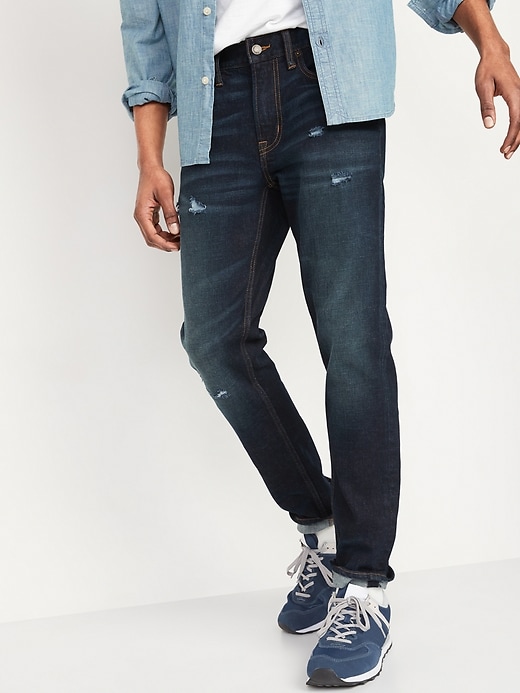 Relaxed Slim Taper Built-In Flex Rip & Repair Jeans for Men