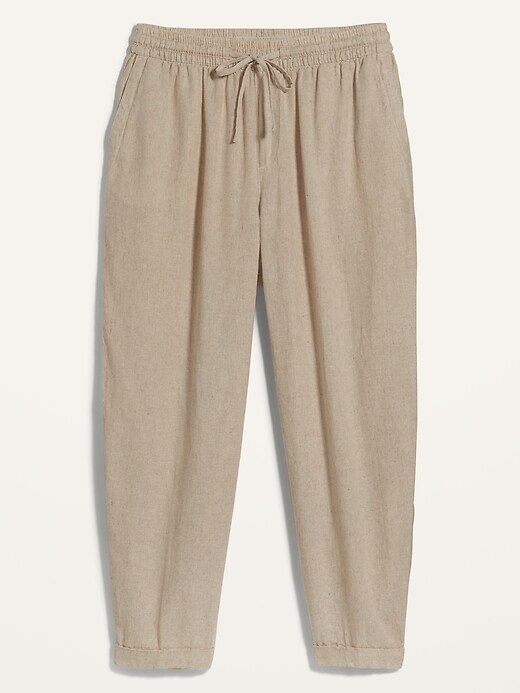 View large product image 1 of 1. High-Waisted Linen-Blend Straight Cropped Plus-Size Pants