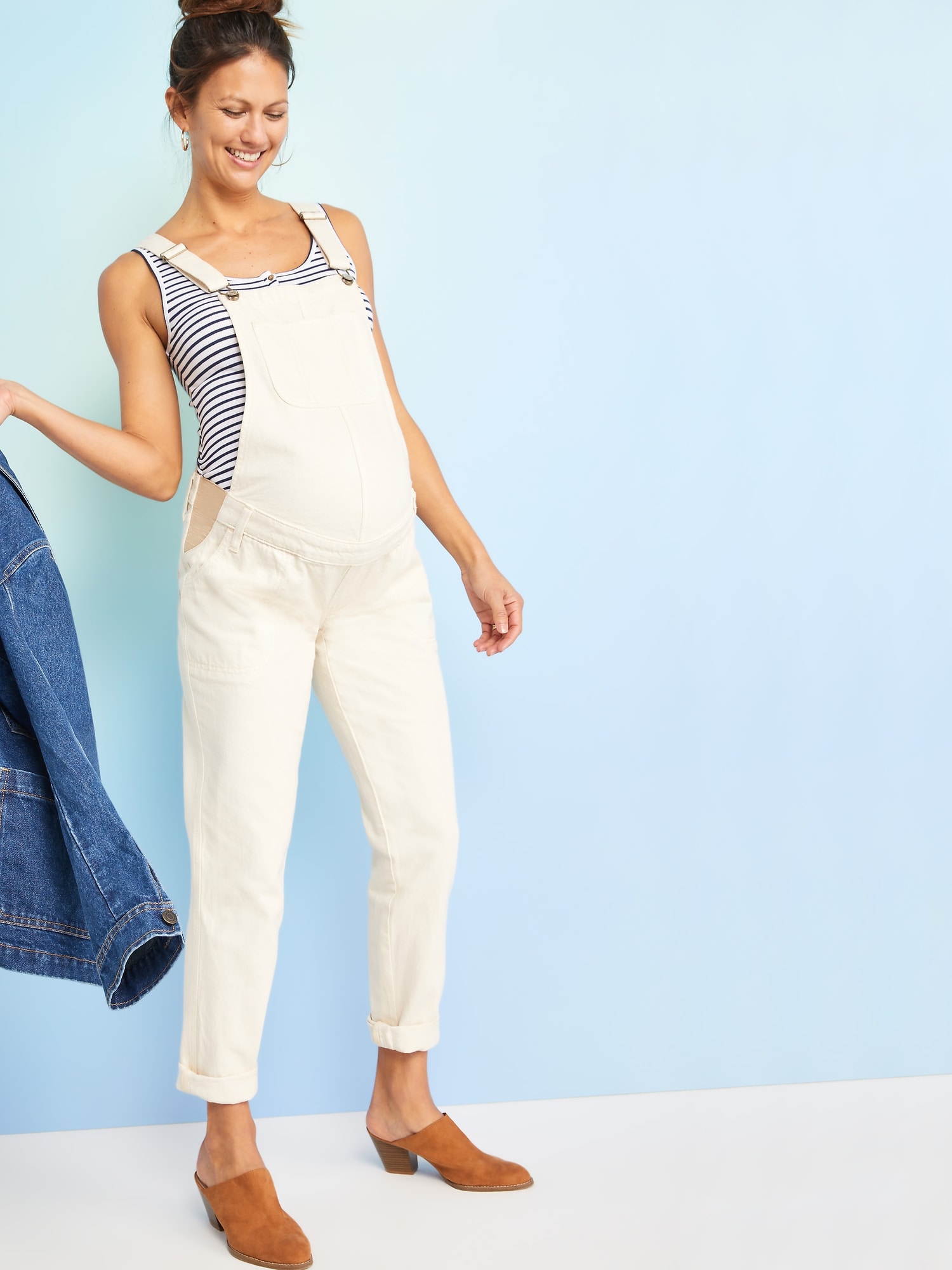 Maternity Ecru-Wash Side-Panel Workwear Overalls