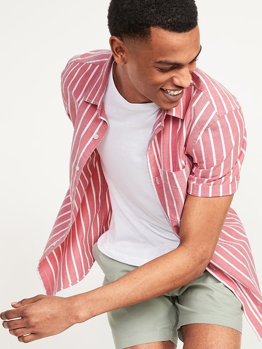 Image number 1 showing, Built-In Flex Striped Everyday Short-Sleeve Oxford Shirt