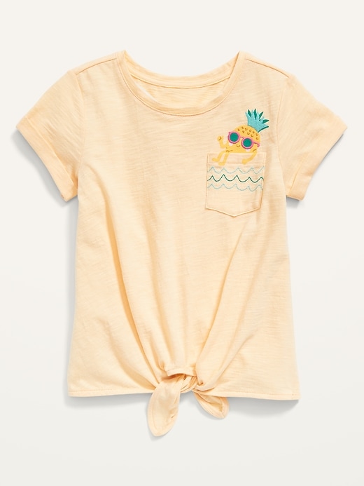 Old Navy Short-Sleeve Graphic Tie-Front Pocket T-Shirt for Toddler Girls. 1