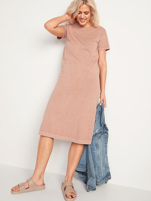 Image number 1 showing, Loose Vintage Garment-Dyed Midi T-Shirt Dress