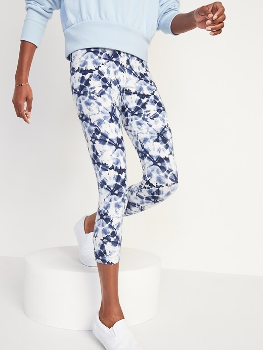 Image number 1 showing, High-Waisted Tie-Dye Cropped Lattice-Hem Leggings for Women