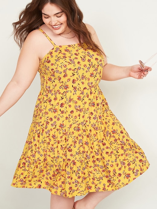View large product image 1 of 2. Sleeveless Tiered Printed Plus-Size Swing Dress