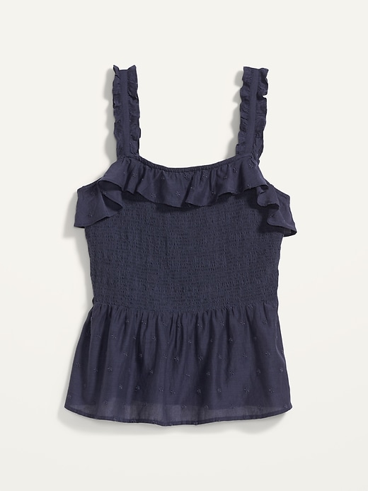 View large product image 1 of 1. Ruffled Smocked-Bodice Sleeveless Top for Women