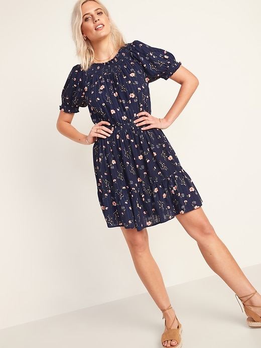 Old Navy - Smocked Waist-Defined Floral-Print Mini Dress for Women
