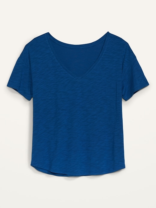 View large product image 2 of 2. Loose Slub-Knit Easy V-Neck Tee for Women