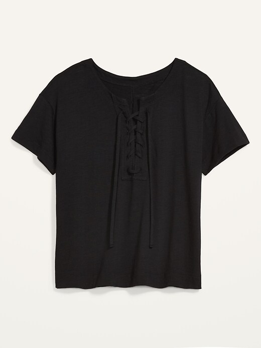 Loose Slub-Knit Lace-Up Top for Women
