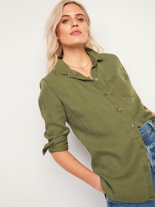 Image number 1 showing, Pigment-Dyed Tencel&#174 Long-Sleeve Shirt for Women