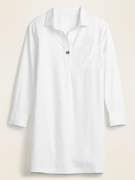 View large product image 2 of 3. Linen-Blend Shift Shirt Dress