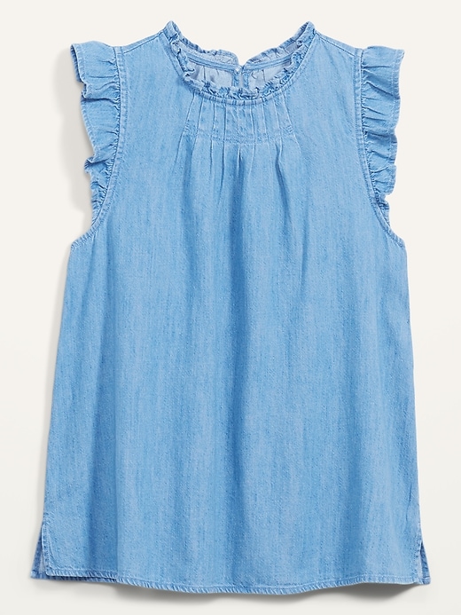 View large product image 1 of 1. Ruffled High-Neck Sleeveless Jean Top for Women