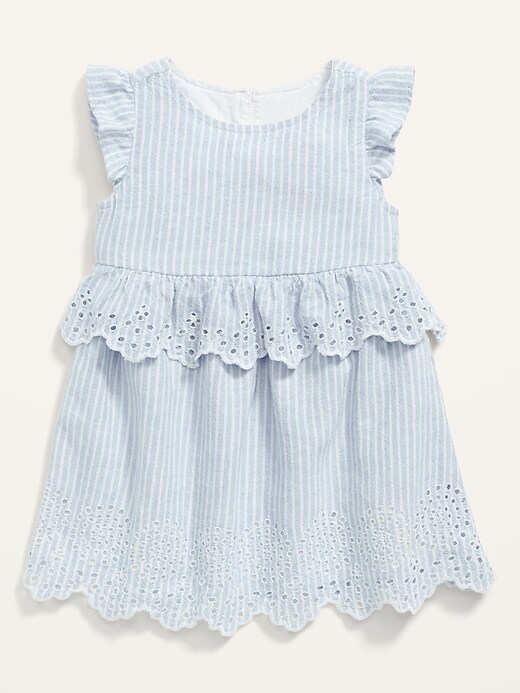 View large product image 1 of 2. Ruffle-Trim Pinstripe Cutwork Dress for Baby