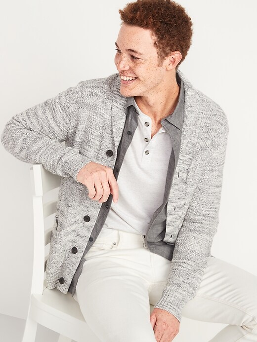 Image number 1 showing, Textured Shawl-Collar Button-Front Cardigan Sweater