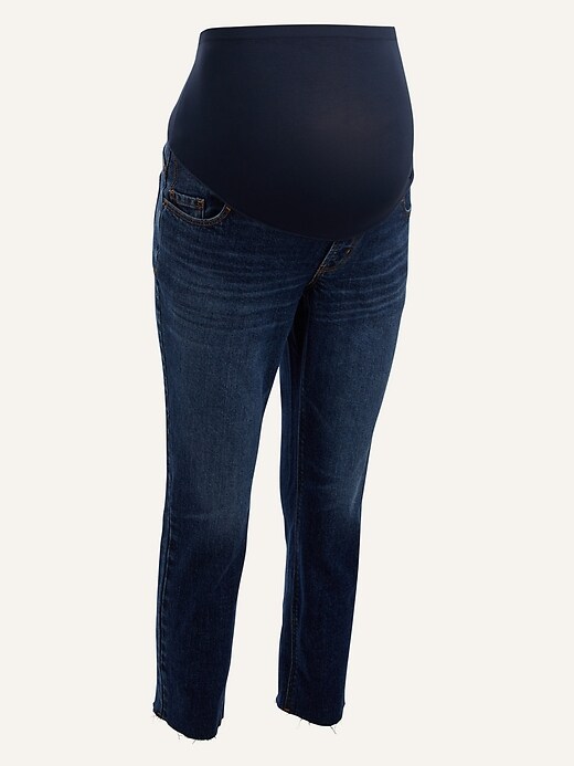 View large product image 1 of 1. Maternity Full Panel Boyfriend Cut-Off Jeans