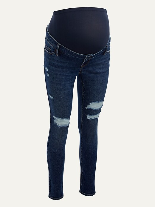 View large product image 1 of 1. Maternity Premium Full Panel Rockstar Super Skinny Ripped Jeans