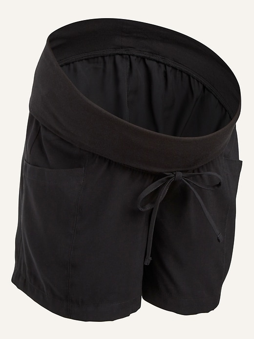 View large product image 1 of 1. Maternity Rollover-Waist Soft-Twill Utility Shorts -- 5-inch inseam