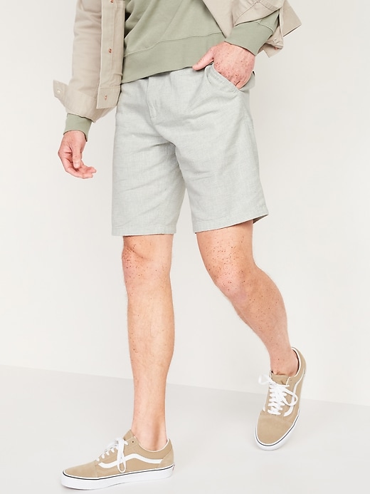 Image number 1 showing, Slim Ultimate Micro-Stripe Linen-Blend Shorts -- 10-inch inseam