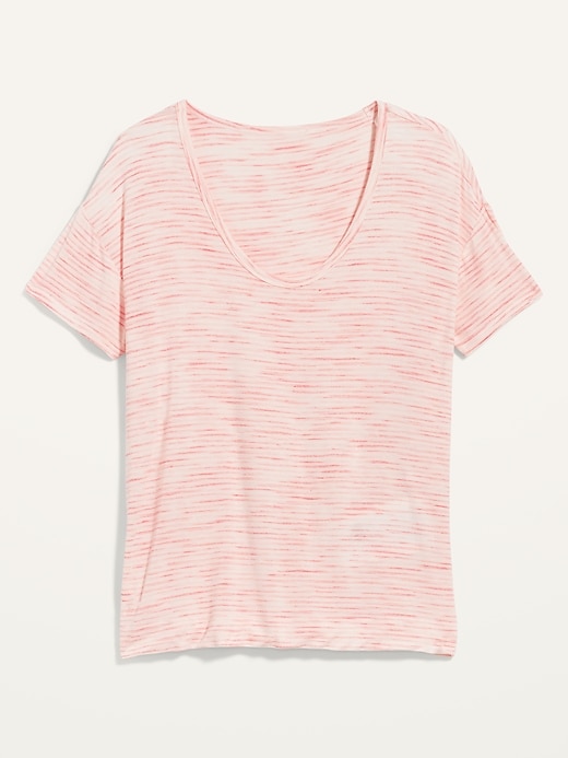 Image number 4 showing, Loose Luxe Space-Dye Stripe Voop-Neck Tee for Women
