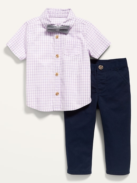 View large product image 1 of 2. Short-Sleeve Shirt, Bow-Tie & Chino Pants 2-Pack Set for Baby