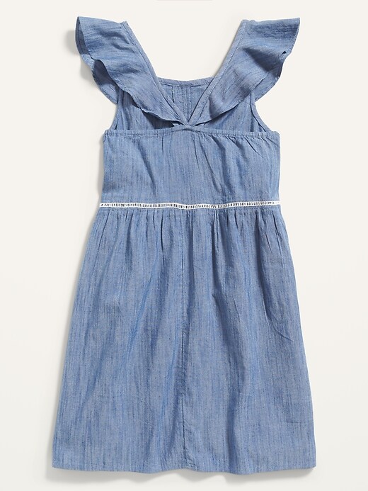 View large product image 2 of 2. Rufled Chambray Ladder-Lace Dress for Girls