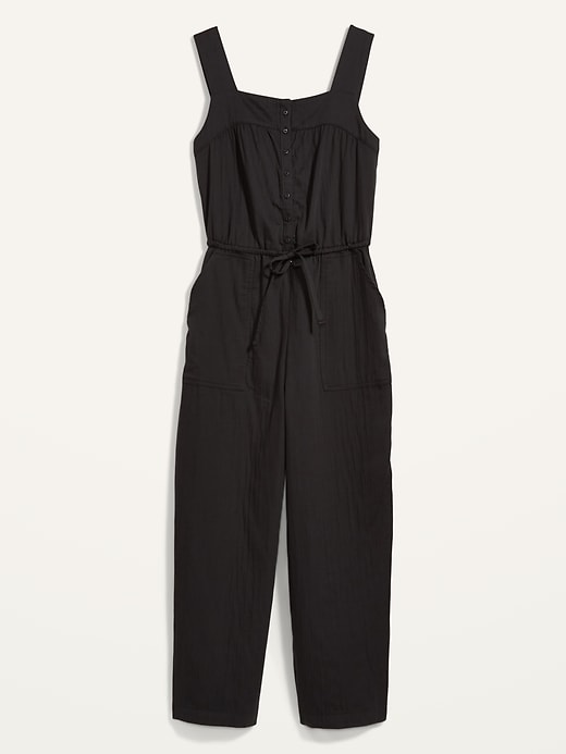 View large product image 2 of 2. Tie-Waist Twill Sleeveless Jumpsuit for Women