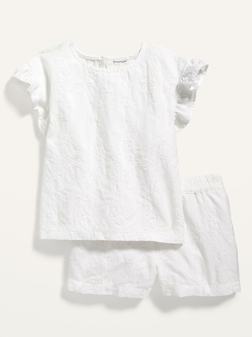 View large product image 1 of 2. Flutter-Sleeve Eyelet Top and Shorts Set for Baby