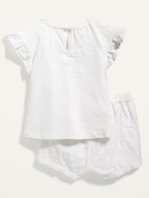 View large product image 2 of 2. Flutter-Sleeve Eyelet Top and Shorts Set for Baby