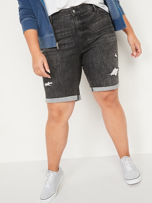 Image number 1 showing, Mid-Rise Secret-Slim Pockets Plus-Size Ripped Bermuda Jean Shorts -- 9-inch inseam